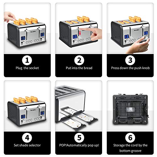 KitchMix Toaster 4 Slice, Bagel Stainless Toaster with LCD Timer, Extra Wide Slots, Dual Screen, Removal Crumb Tray (Gray) - My Kitchen Products