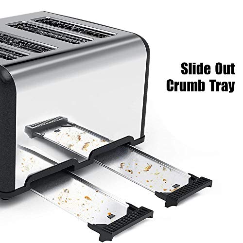 KitchMix Toaster 4 Slice, Bagel Stainless Toaster with LCD Timer, Extra Wide Slots, Dual Screen, Removal Crumb Tray (Gray) - My Kitchen Products