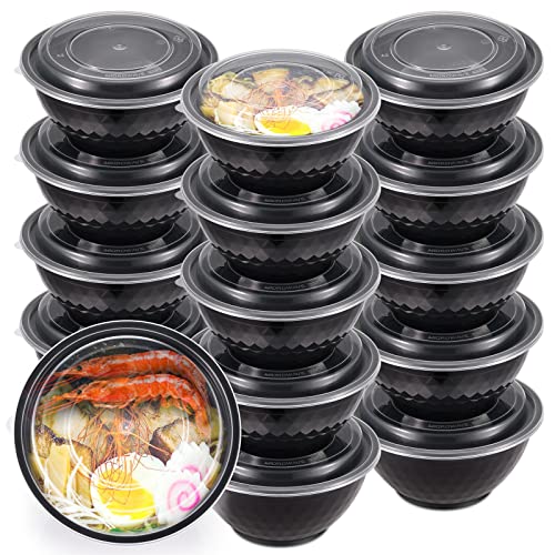 Kitch’nMore 36oz Extra-Thick Meal Prep Bowls with Lids, Plastic Containers with Clear Covers for Noodles, Poke Bowl, Salad, Soup - Freezer, Microwave & Dishwasher-Safe (30Pack) - My Kitchen Products