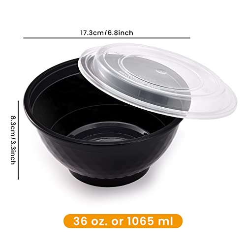 Kitch’nMore 36oz Extra-Thick Meal Prep Bowls with Lids, Plastic Containers with Clear Covers for Noodles, Poke Bowl, Salad, Soup - Freezer, Microwave & Dishwasher-Safe (30Pack) - My Kitchen Products