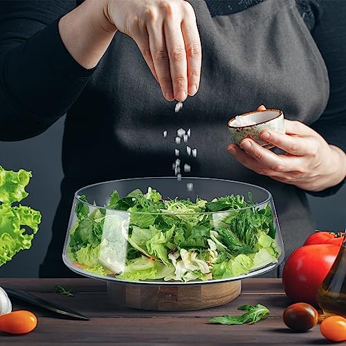 KITEISCAT Extra Large Glass Salad Bowl Set - Party Salad Bowls with Acacia Wood Base and Serving Utensils - Elegant and Practical Kitchen Must-Have - My Kitchen Products