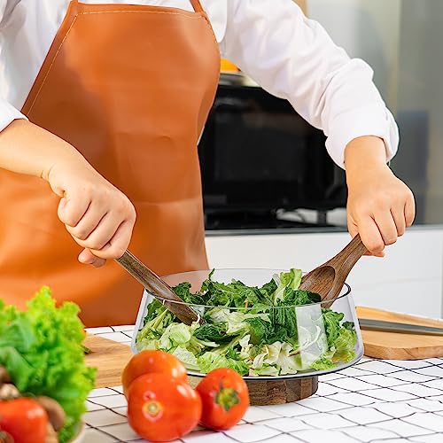 KITEISCAT Extra Large Glass Salad Bowl Set - Party Salad Bowls with Acacia Wood Base and Serving Utensils - Elegant and Practical Kitchen Must-Have - My Kitchen Products