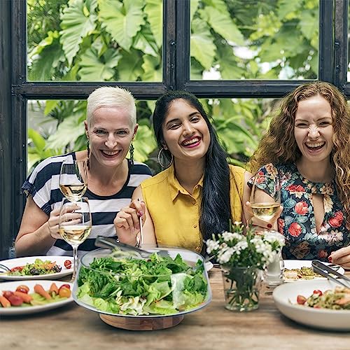 KITEISCAT Extra Large Glass Salad Bowl Set - Party Salad Bowls with Acacia Wood Base and Serving Utensils - Elegant and Practical Kitchen Must-Have - My Kitchen Products