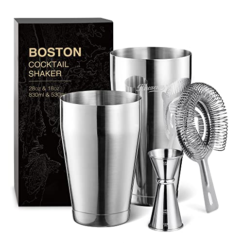 KITESSENSU Boston Cocktail Shaker Set, 4-Piece Boston Shaker Tins Bartender Kit with 18oz & 28oz Mixed Drink