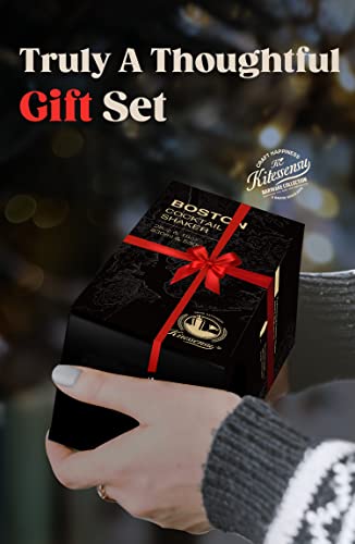 KITESSENSU Boston Cocktail Shaker Set, 4-Piece Boston Shaker Tins Bartender Kit with 18oz & 28oz Mixed Drink Shaker, Hawthorne Strainer, Double Measuring Jigger, Cocktail Recipe Cards Included - My Kitchen Products