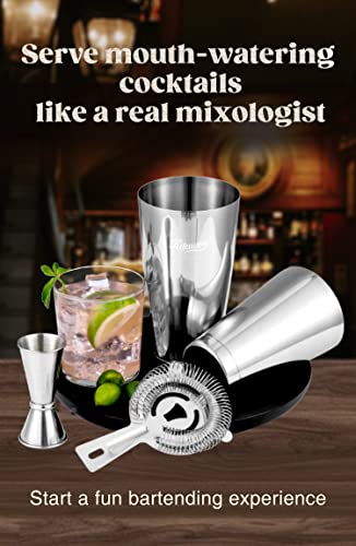 KITESSENSU Boston Cocktail Shaker Set, 4-Piece Boston Shaker Tins Bartender Kit with 18oz & 28oz Mixed Drink Shaker, Hawthorne Strainer, Double Measuring Jigger, Cocktail Recipe Cards Included - My Kitchen Products