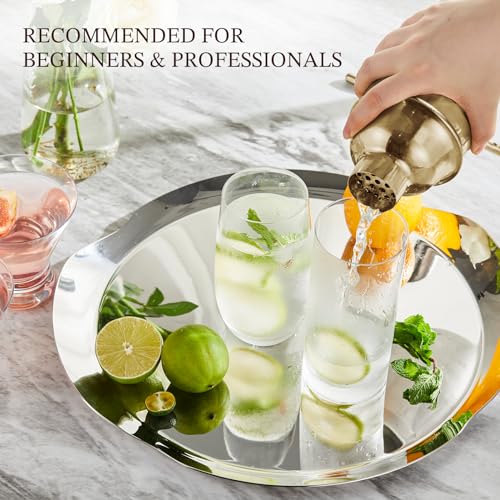 KITESSENSU Cocktail Shaker Set, Stainless Steel Bartending Kit with 25 Ounce Cocktail Shaker with Built in Drink Strainer, Measuring Jigger, Mixing Spoon & Drink Recipe Guide, Gold - My Kitchen Products