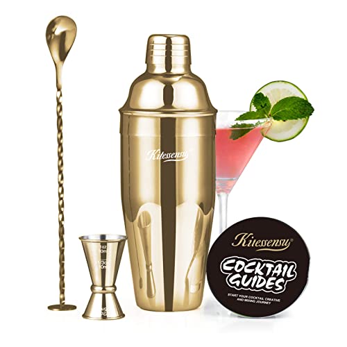 KITESSENSU Cocktail Shaker Set, Stainless Steel Bartending Kit with 25 Ounce Cocktail Shaker with Built in Drink