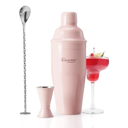 KITESSENSU Cocktail Shaker Set, Stainless Steel Martini Shaker with Bartender Strainer, Measuring Jigger, Bar Mixing