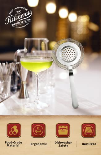 KITESSENSU Cocktail Strainer, Stainless Steel Classic Hawthorne Spring Bar Strainer with Long Handle, Drink Strainer Cocktail for Professional Bartenders, High Density Spring - My Kitchen Products
