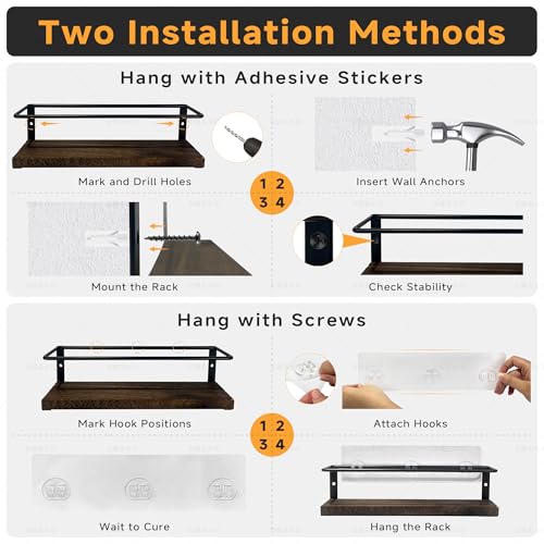 KitHero 4-Tier Wall Mount Spice Rack Organizer with 24 Glass Jars, 216 Labels & Funnel - Screw/Adhesive Mount, Black Metal & Wood Spice Storage for Kitchen Pantry Cabinet, 11.6”L x 2.4”W x 3.2”H - My Kitchen Products