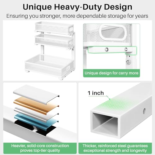 Kitstorack Under Sink Organizer, 2-Pack 3-Tier Height Adjustable Thickened Metal Pull out Cabinet Organizer Shelf, Slide out Storage Drawer Rack for Bathroom Kitchen Pantry Home Laundry Organization - My Kitchen Products