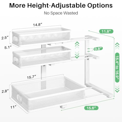 Kitstorack Under Sink Organizer, 2-Pack 3-Tier Height Adjustable Thickened Metal Pull out Cabinet Organizer Shelf, Slide out Storage Drawer Rack for Bathroom Kitchen Pantry Home Laundry Organization - My Kitchen Products