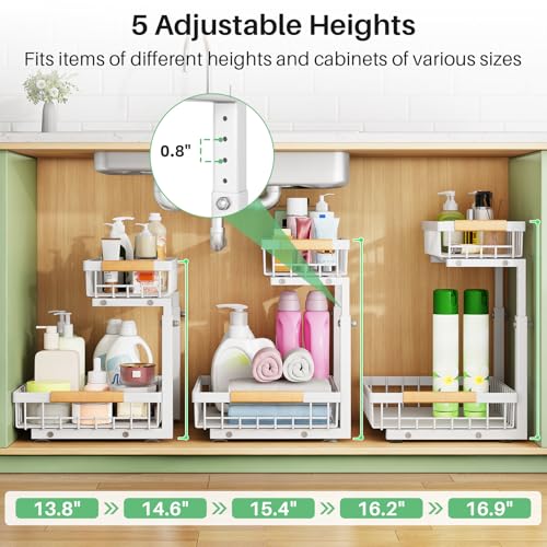 Kitstorack Under Sink Organizer, 2 Tier Under the Sink Storage, Slide out Pull out Cabinet Organizer Shelf, Metal Sliding Drawer for Kitchen Bathroom Pantry Closet Organization Rack, White, 2 Pack - My Kitchen Products