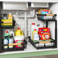 Kitstorack Under Sink Organizer, 2 Tier Under the Sink Storage, Slide out Pull out Cabinet Organizer Shelf, Metal Sliding Drawer for Kitchen Bathroom Pantry Closet Organization Rack, Black, 2 Pack - My Kitchen Products