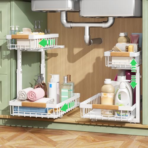 Kitstorack Under Sink Organizer, 2 Tier Under the Sink Storage, Slide out Pull out Cabinet Organizer