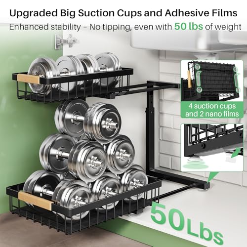 Kitstorack Under Sink Organizer, 2 Tier Under the Sink Storage, Slide out Pull out Cabinet Organizer Shelf, Metal Sliding Drawer for Kitchen Bathroom Pantry Closet Organization Rack, Black, 2 Pack - My Kitchen Products