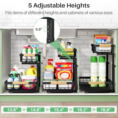 Kitstorack Under Sink Organizer, 2 Tier Under the Sink Storage, Slide out Pull out Cabinet Organizer Shelf, Metal Sliding Drawer for Kitchen Bathroom Pantry Closet Organization Rack, Black, 2 Pack - My Kitchen Products