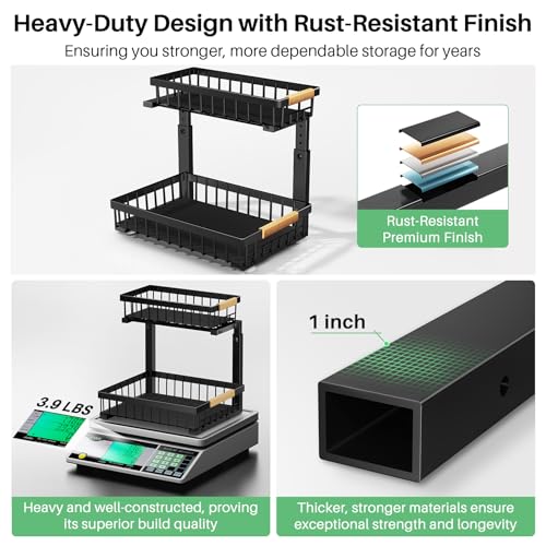 Kitstorack Under Sink Organizer, 2 Tier Under the Sink Storage, Slide out Pull out Cabinet Organizer Shelf, Metal Sliding Drawer for Kitchen Bathroom Pantry Closet Organization Rack, Black, 2 Pack - My Kitchen Products