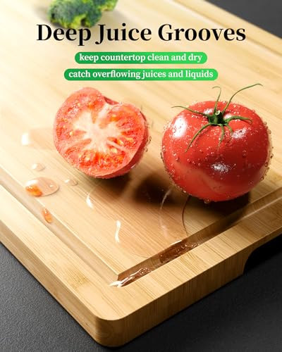 Kitsure Bamboo Cutting Board - Multi-Sizes Wooden Cutting Boards for Kitchen, Convenient Kitchen Essentials with Deep Juice Grooves， Cutting Board for Chopping & Serving, Large, Natural - My Kitchen Products
