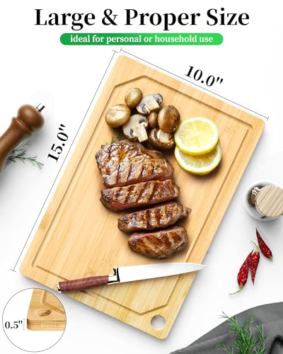 Kitsure Bamboo Cutting Board - Multi-Sizes Wooden Cutting Boards for Kitchen, Convenient Kitchen Essentials with Deep Juice Grooves， Cutting Board for Chopping & Serving, Large, Natural - My Kitchen Products