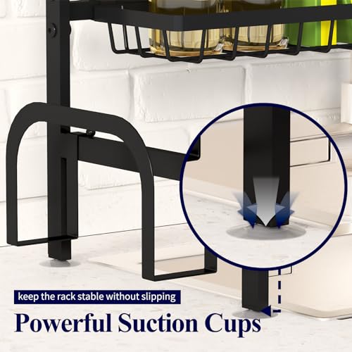 Kitsure Over The Sink Dish Drying Rack - 26.8" to 33.9"x21.5", Adjustable Sink Drying Rack for Kitchen Sink with Large Capacity, 2-Tier Dish Rack Over Sink with Multifunctional Baskets, Black - My Kitchen Products