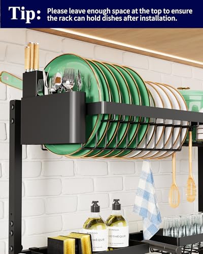 Kitsure Over The Sink Dish Drying Rack - 26.8" to 33.9"x21.5", Adjustable Sink Drying Rack for Kitchen Sink with Large Capacity, 2-Tier Dish Rack Over Sink with Multifunctional Baskets, Black - My Kitchen Products