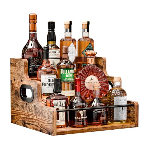 KLM Liquor Bottle Display Shelf, Coffee Syrup Rack Organizer, 3 Step Countertop Liquor Wine Rack, mini bar,liquor