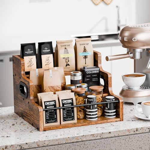 KLM Liquor Bottle Display Shelf, Coffee Syrup Rack Organizer, 3 Step Countertop Liquor Wine Rack, mini bar,liquor cabinet, Home Retro Bar Shelf Stand for Liquor Whiskey, Spirits - My Kitchen Products
