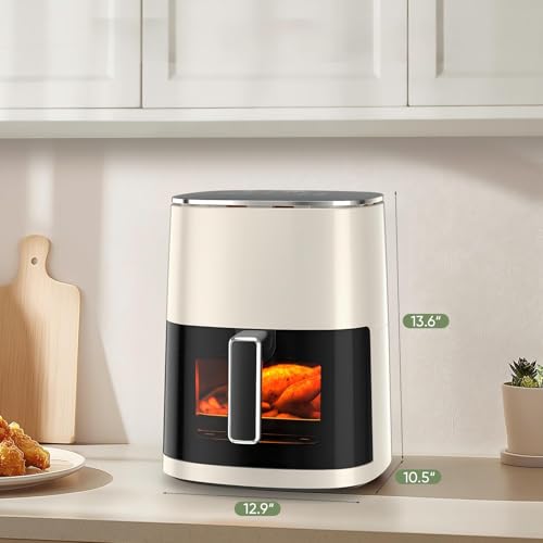 KMFurnila Air Fryer, 6QT Square Airfryer with Visual Window, 400°F Fast Heating Air Fryers Oven with Timer, Auto-Off, Non Toxic & Non Stick, Multiple 12 Modes for Roast, Bake, Dehydrate, Fry, Reheat - My Kitchen Products