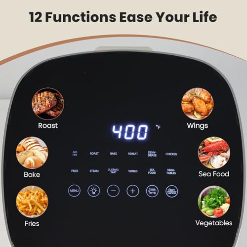 KMFurnila Air Fryer, 6QT Square Airfryer with Visual Window, 400°F Fast Heating Air Fryers Oven with Timer, Auto-Off, Non Toxic & Non Stick, Multiple 12 Modes for Roast, Bake, Dehydrate, Fry, Reheat - My Kitchen Products