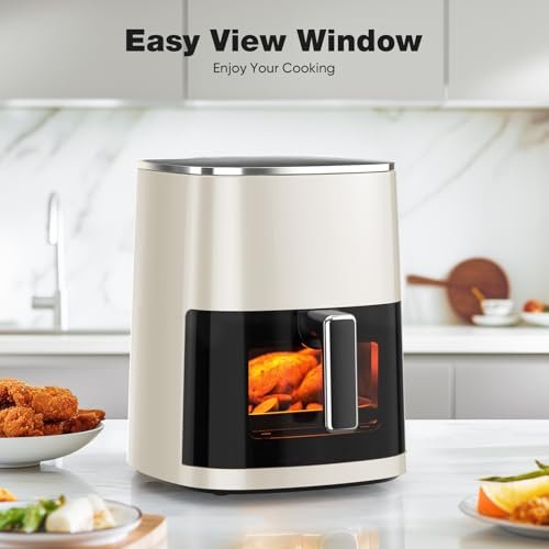 KMFurnila Air Fryer, 6QT Square Airfryer with Visual Window, 400°F Fast Heating Air Fryers Oven with Timer, Auto-Off, Non Toxic & Non Stick, Multiple 12 Modes for Roast, Bake, Dehydrate, Fry, Reheat - My Kitchen Products