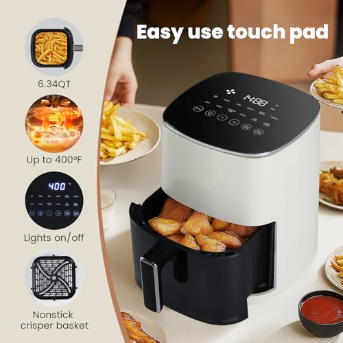 KMFurnila Air Fryer, 6QT Square Airfryer with Visual Window, 400°F Fast Heating Air Fryers Oven with Timer, Auto-Off, Non Toxic & Non Stick, Multiple 12 Modes for Roast, Bake, Dehydrate, Fry, Reheat - My Kitchen Products