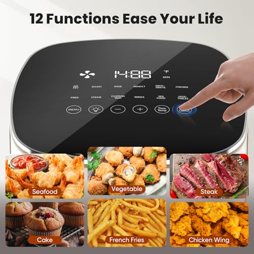 KMFurnila Air Fryer, 6QT Square Airfryer with Visual Window, 400°F Fast Heating Air Fryers Oven with Timer, Auto-Off, Non Toxic & Non Stick, Multiple 12 Modes for Roast, Bake, Dehydrate, Fry, Reheat - My Kitchen Products