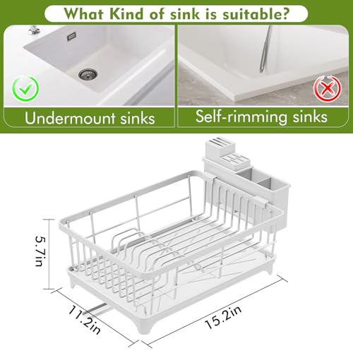 Kmiectse Dish Drying Rack - Space-Saving Small Dish Rack for Kitchen Counter, Rust-Resistant Kitchen Drying Rack, Compact Dish Drainer Organizer with Utensil Holder for Home Kitchen, White - My Kitchen Products