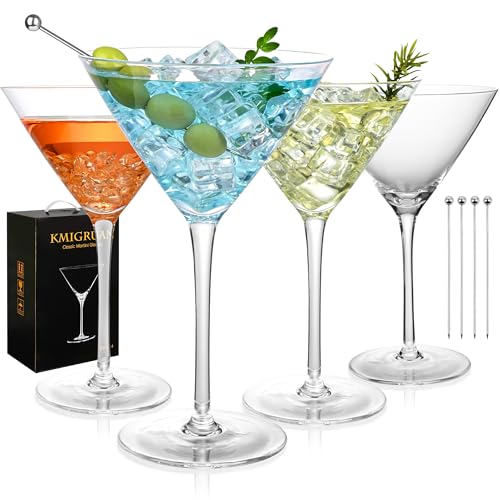 KMIGRUAN 10oz Large Martini Glasses Set of 4,Classic Crystal Cocktail Glasses,Hand Blown Martini Glass for Espresso