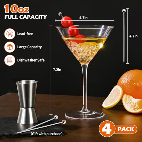 KMIGRUAN 10oz Large Martini Glasses Set of 4,Classic Crystal Cocktail Glasses,Hand Blown Martini Glass for Espresso Martini, Cosmopolitan, Manhattan, Home Bar Gift Set - My Kitchen Products