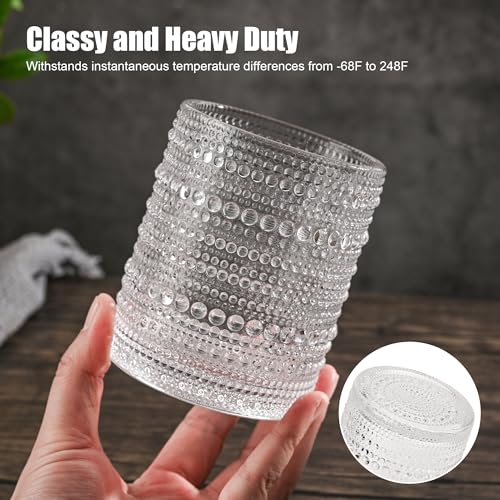 KMIGRUAN Hobnail Drinking Glasses Set of 6,12oz Vintage Glassware Embossed Vintage Water Cups Cocktail Glasses Juice Glasses - My Kitchen Products