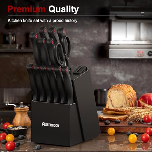 Knife Set, Astercook 15 Pieces Knife Sets for Kitchen with Block, Dishwasher Safe Kitchen Knife Set with Built in Sharpener Block, German Stainless Steel Kitchen Utensils Set - My Kitchen Products