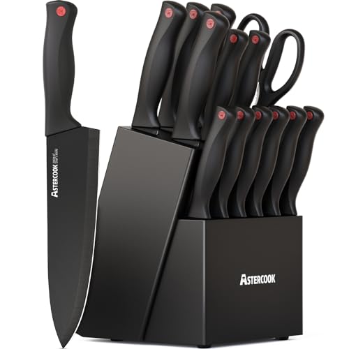 Knife Set, Astercook 15 Pieces Knife Sets for Kitchen with Block, Dishwasher Safe Kitchen Knife Set with Built in Sharpener Block, German Stainless Steel Kitchen Utensils Set - My Kitchen Products