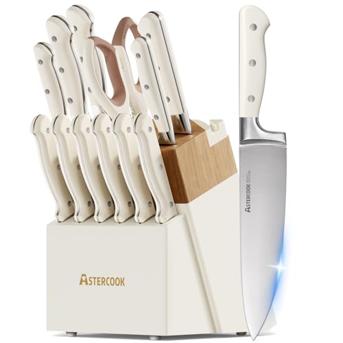 Knife Set,Astercook Kitchen Knife Set with Block 14-Piece Full Tang Stainless Steel Knives with Sharpener Dishwasher Safe and Anti-Slip Ergonomic Handle Utensils Set - My Kitchen Products
