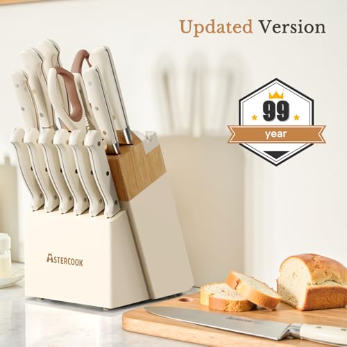 Knife Set,Astercook Kitchen Knife Set with Block 14-Piece Full Tang Stainless Steel Knives with Sharpener Dishwasher Safe and Anti-Slip Ergonomic Handle Utensils Set - My Kitchen Products