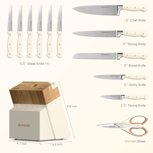 Knife Set,Astercook Kitchen Knife Set with Block 14-Piece Full Tang Stainless Steel Knives with Sharpener Dishwasher Safe and Anti-Slip Ergonomic Handle Utensils Set - My Kitchen Products