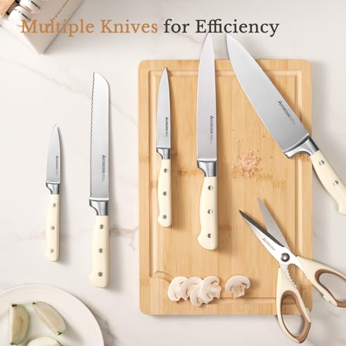Knife Set,Astercook Kitchen Knife Set with Block 14-Piece Full Tang Stainless Steel Knives with Sharpener Dishwasher Safe and Anti-Slip Ergonomic Handle Utensils Set - My Kitchen Products