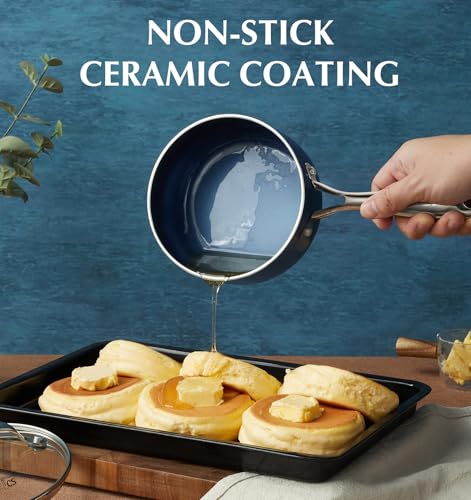 KOCH SYSTEME CS Nonstick Sauce Pan with Lid 1QT & 2QT & 3QT, 6pcs Nonstick Saucepan Set with Cool-Touch Handles, Pot Set with Ceramic Coating, Induction Compatible Sauce Pan, Oven Safe, Gradient Blue - My Kitchen Products