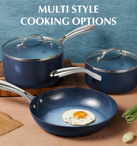 KOCH SYSTEME CS Nonstick Sauce Pan with Lid 1QT & 2QT & 3QT, 6pcs Nonstick Saucepan Set with Cool-Touch Handles, Pot Set with Ceramic Coating, Induction Compatible Sauce Pan, Oven Safe, Gradient Blue - My Kitchen Products