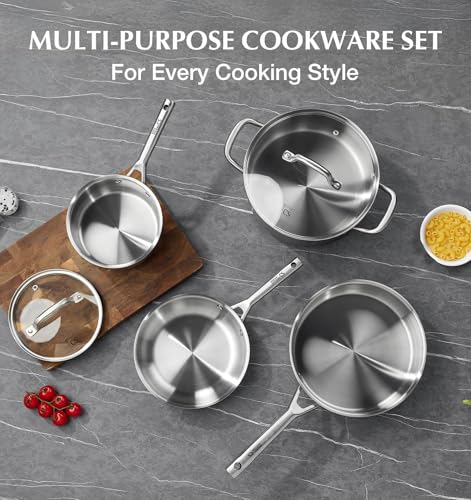 KOCH SYSTEME CS Stainless Steel Cookware Set 17 Piece, Professional 18/10 Stianless Steel Pots and Pans Set, 5-Layer Stainless Base, Oven Safe, Induction Ready, Non-Toxic Kitchen Cookware Set - My Kitchen Products