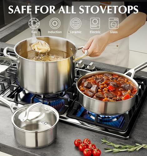 KOCH SYSTEME CS Stainless Steel Cookware Set 17 Piece, Professional 18/10 Stianless Steel Pots and Pans Set, 5-Layer Stainless Base, Oven Safe, Induction Ready, Non-Toxic Kitchen Cookware Set - My Kitchen Products
