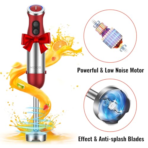 KOIOS 5-in-1 Hand Immersion Blender, 1000W 12 Speed Handheld Blender Stick with Copper Motor Stainless Steel Blade, 600ml Mixing Beaker,500ml Food Processor, Whisk, Milk Frother, Non-BPA, Red - My Kitchen Products