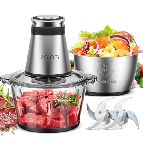 KOIOS Food Processor, 500W Electric Food Chopper with 2 Bowls (8 Cup+8 Cup) & 2 Bi-Level Blades&, Small Electric Grinder Meat Processor for Nuts, Meat, Onion, Garlic, Baby Food, Black - My Kitchen Products